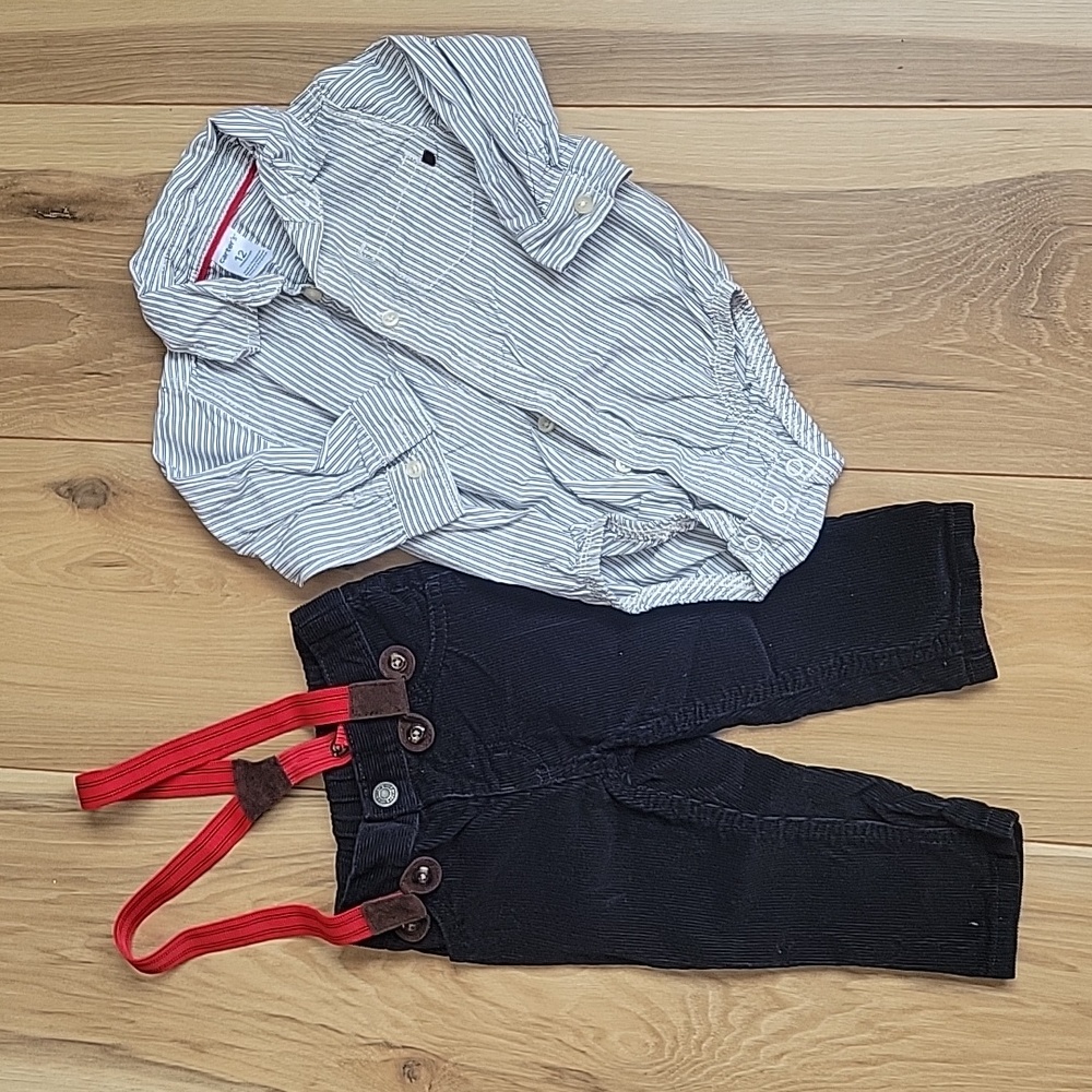 *3/$15*Carter's 12M 2pc Boys Set! Corduroy Pants w/suspenders & long sle…